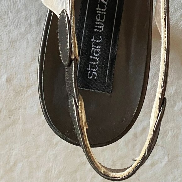 Stuart Weitzman Open Toe Slingback Silver Pumps 9 - Picture 10 of 11